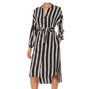 Dubgee by Whoopi Women's Black Stripe Long Sleeve Hi-Low Shirt Dress Size L